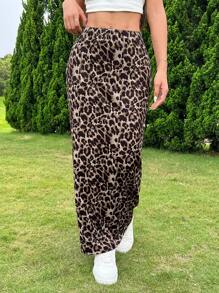 SHEIN EZwear 女士针织豹纹紧身及膝裙