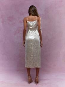 MISSGUIDED Y2K Futuristic Sequin Wrap Cami Midi Dress - Beige - View 2