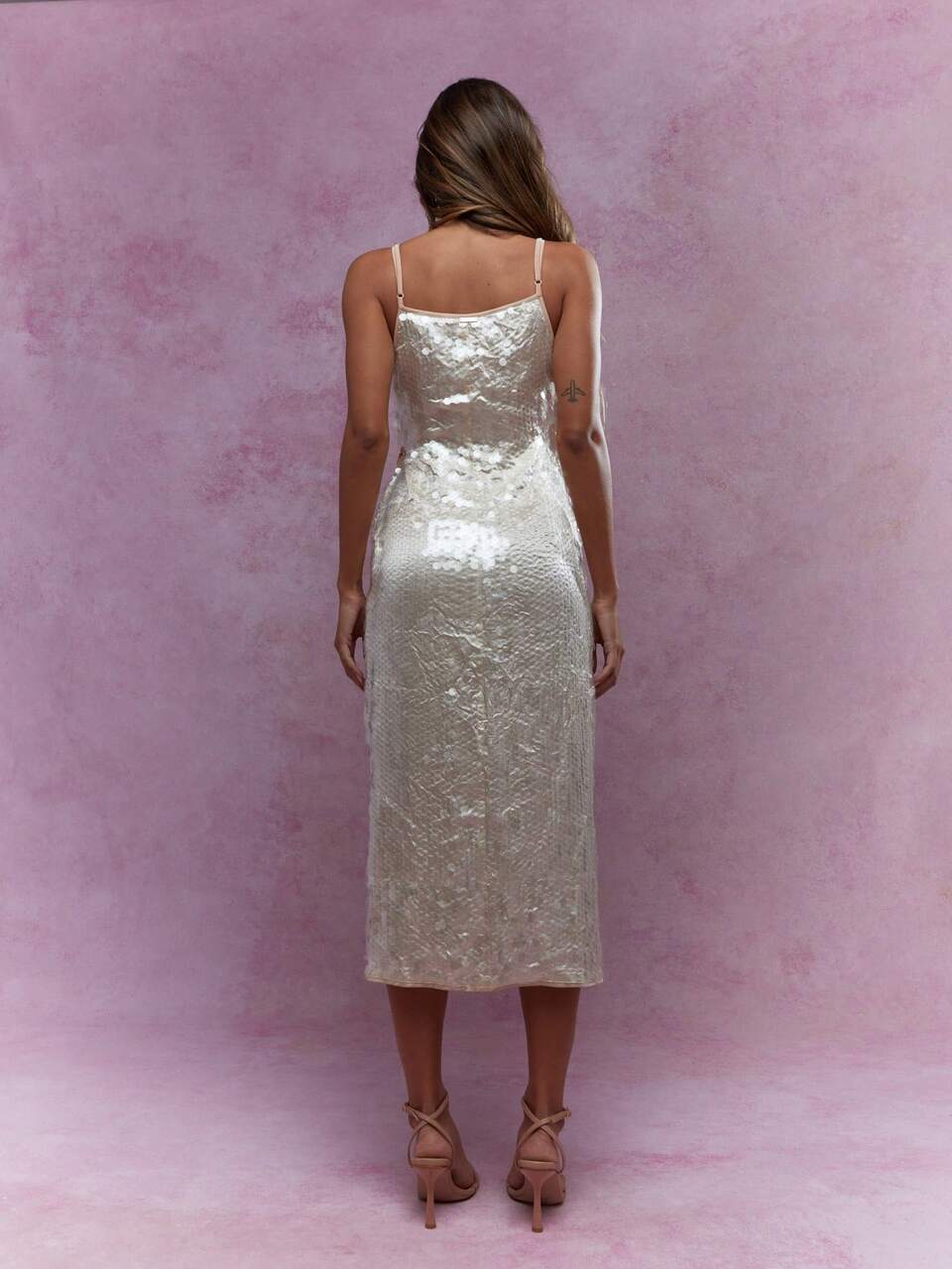 MISSGUIDED Y2K Futuristic Sequin Wrap Cami Midi Dress