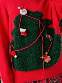 Manfinity VCAY Unisex Christmas Figure Print Crew Neck Pullover Sweater, Suitable For Winter And Christmas Season - Burgundy - View 6