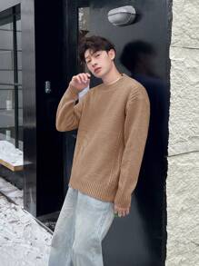 Claim Dot 男士休闲纯色落肩毛衣，秋冬