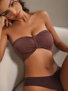 Women's Strapless Ruched Knitted Fabric Bra 3pcs Casual Comfy Plain Multicolor Bras - Multicolor - View 6