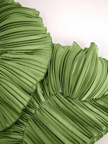 L'Amorae Women's Pleated Satin Tube Fall Going Out Top - Green - View 5