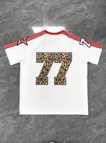 INAWLY Áo thun nữ tay ngắn họa tiết da báo và sọc thường ngày in hình báo gêpa - Nhiều màu - Xem 2