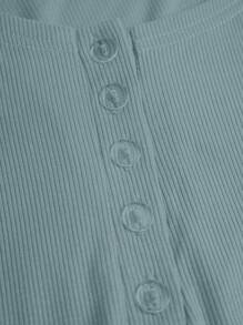 INAWLY Women's Summer Casual Button Placket Half Open Neckline T-Shirt With Stripe Design Fall Cloth For Women - Mint Green - View 5