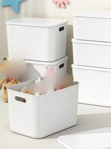 1 个带盖白色塑料收纳盒，用于存放和整理衣物、玩具、零食、饮料、娃娃等，可堆叠收纳篮收纳盒，具有防尘防潮功能，多种尺寸可供选择，非常适合卧室、客厅、书房、宿舍、衣柜，让您的家更整洁 - 白色 - 查看 10