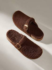Solecia Women's Solid Color Round Toe Fur Slippers Spring Shoes Spring Break Easter For Christmas - Coffee Brown - View 1