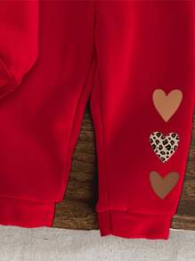 SHEIN Baby Girl Casual Knit Soft Pullover Sweatshirt And Loose Pants 2 Pieces Set, Suitable For Autumn/Winter - Red - View 5