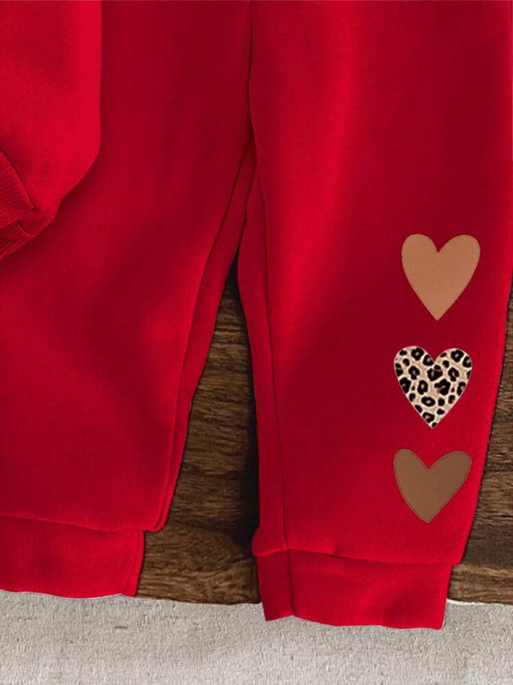 SHEIN 女婴休闲针织柔软套头衫和宽松裤子 2 件套，适合秋冬季 - 紅色 - 查看 5