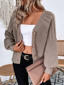 EMERY ROSE Raglan Sleeve Textured Knit Cardigan,Long Sleeve Tops Fall Winter Cloth For Women