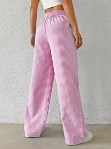 Flirla Striped Print Wide Leg Pants Fall Cloth For Women - Pink - View 2