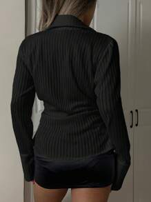 SHEIN EZwear Áo cánh tay loe họa tiết eo trơn màu đơn giản cho nữ - màu đen - Xem 2