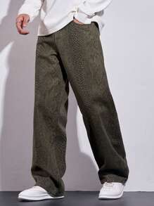 Manfinity Hypemode Pantalones vaqueros de pierna ancha con bolsillo y estampado de piel de serpiente en corte holgado para hombre - Multicolor - Ver 7