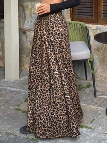 DAZY 女式豹纹松紧腰直筒下摆半身裙猎豹印花秋装