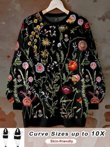 SHEIN CURVE+ Långärmad lös tröja med långärmad tröja, tröjadesign, lämplig för höst/vinter och alla hjärtans dag, kvinnor i plusstorlek - Multifärgad - Visa 1