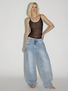 AiiRZ Sheer Mesh Cami Top Spaghetti Strap Tank Layering Piece Club Night Out Festival Summer Fashion Basic Essential - Black - View 6