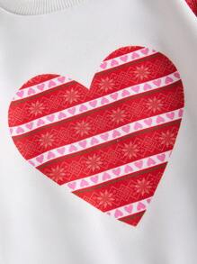 SHEIN Baby Boy Crew Neck Long Sleeve Knit Sweatshirt With Heart Print, Fuzzy Sleeves, Autumn/Winter (Sold Separately, 3 Pieces) - White - View 7