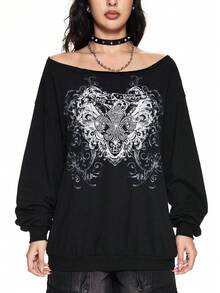 ROMWE Grunge Punk Bead Embellished Off-Shoulder T-Shirt With Iris ...