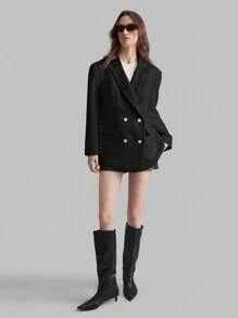 Ontre Blazer Setelan Kasual Wanita, Gaya Retro untuk Musim Gugur - Hitam - View 4