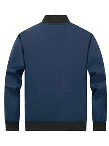 Manfinity Homme Plus Size Men's Solid Color Zip-Up Casual Versatile Long Sleeve Jacket - Teal Blue - View 2