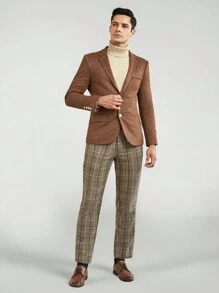 Manfinity VCAY 男士西裝領單排釦西裝外套 - 卡其色 - 查看 2