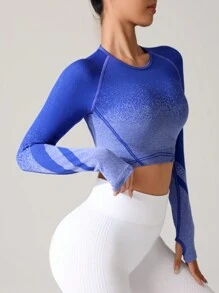 Easithlete 渐变色修身短款长袖运动上衣，带拇指孔