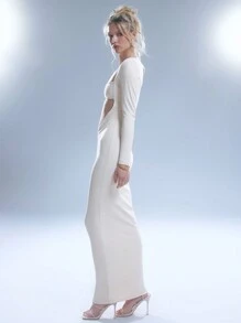 MUSERA Vestido largo con cortes extremos, estilo slinky, sexy y lindo para primavera, verano, fiestas, salidas y vacaciones - Crema - Ver 2