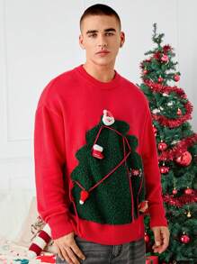 Manfinity VCAY Unisex Christmas Figure Print Crew Neck Pullover Sweater, Suitable For Winter And Christmas Season - Burgundy - View 5