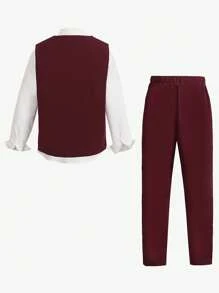 Tween Boy Gentleman 2 Pieces Set: Front Button Vest + Long Pants, No Shirt, No Accessories, Formal Suit For Birthday Party, Gathering, Wedding, Baptism, Anniversary