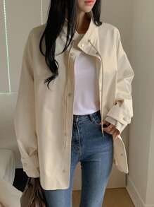 DAZY 女式纯色落肩长袖单排扣宽松休闲常规夹克，秋季