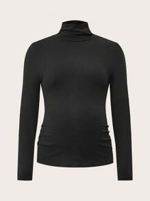 SHEIN Maternity Casual Solid Stand Collar Long Sleeve T-Shirt, Autumn - Multicolor - View 10