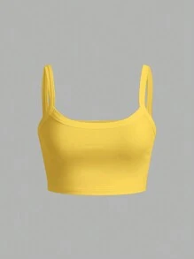 Slaydiva Tank Top Wanita Model Camisole Ketat Warna Polos Kasual Serbaguna, Cocok untuk Musim Panas - Kuning - View 2