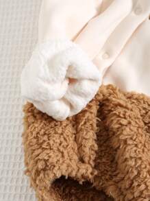 Cozy Pixies 新生儿男女宝宝可爱卡通熊图案撞色连帽长袖抓绒连体衣，保暖休闲，百搭实用，适合冬季、室内、室外、节日、圣诞节、雪天、新年等多种场合。