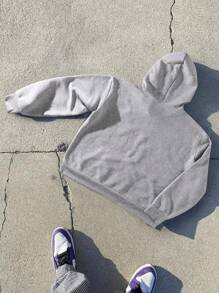 Manfinity EMRG Men's Casual Star & Slogan Print Drawstring Thermal Lined Hooded Sweatshirt, Autumn/Winter, Long Sleeve Top - Light Grey - View 2