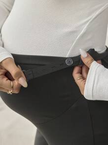 SHEIN 孕妇休闲字母印花高腰紧身裤 - 黑色 - 查看 5