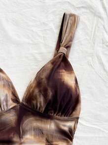 Soleia Damen Urlaubs Lässig Romantisch Resort Camisole mit Knoten und geraffter Taille, vintage Batik Muster, figurschmeichelndes Design, für Partys