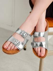 Solecia Woman Shoes Fashion Outdoor Versatile Silver Flat Sandals For Summer Vacation Shoes Summer Halloween Spring Shoes Spring Break Easter