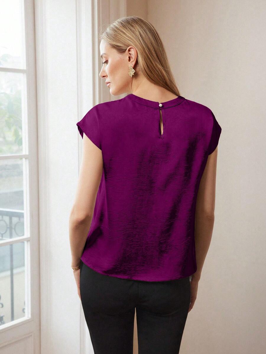 MOTF PREMIUM CHAIN DETAIL KEYHOLE NECKLINE BLOUSE - Purple - View 2