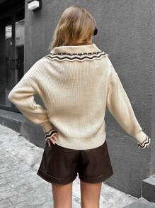 RueChic Peter Pan Collar Sweater Women Casual Loose Pullover Cardigan, Soft Cozy Knit Elastic Sleeve, Retro Style Suit Outer Wear - White - View 2