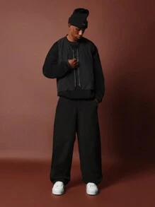 SUMWON Cozy Winter Vest Sleeveless Varsity Bomber Casual Sports Layer With Metal Zipper And Patch Label For Cold Weather Training Street Style - Black - View 4