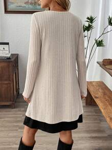 EMERY ROSE Women Plain Round Neck Long Sleeve Short Casual Dress, Daily Wear - Multicolor - View 2