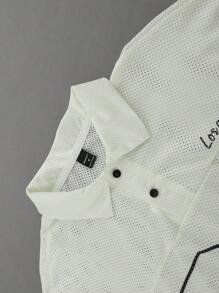 Manfinity Campus Court 男士运动学院 INS 篮球球衣网眼面料超大 23 号印花长袖纽扣领二合一米色网球 Polo 衫、平纹针织衬衫、纽扣式网球 Polo 衫、23 号衬衫、号码衬衫、衬衫 Y2k，适合秋季 - 彩色 - 查看 5