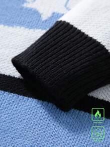 Manfinity Campus Court Áo len dài tay cổ tròn họa tiết kẻ sọc và chữ thường ngày cho nam, mùa thu/đông, đi chơi, bạn bè - Nhiều màu - Xem 8