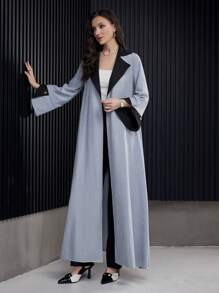 Al Najma Winter Women Gray & Black Contrast Abaya Robe With Blazer Collar - Multicolor - View 3
