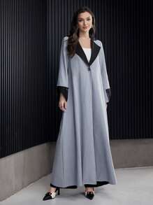 Al Najma Winter Women Gray & Black Contrast Abaya Robe With Blazer Collar - Multicolor - View 5