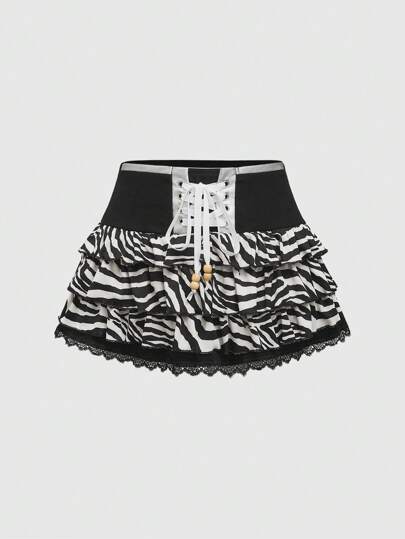 J-Fashion Plus Size Y2K Shibuya Zebra Print Mini Skirt