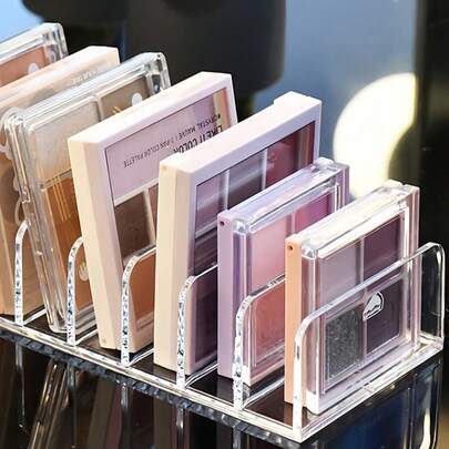 1/2 件 7 格透明化妆品收纳盒 - 2 种尺寸，适合所有眼影盘、粉饼和腮红 | 节省空间的化妆品收纳盒、桌面/抽屉梳妆台收纳盒、美容美妆展示盒、多隔层化妆架