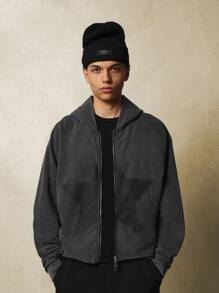 SUMWON Full Zip Oversized Hoodie Streetwear Loose Fit Winter Fall Casual Athletic Gym Workout Loungewear Raw Edge Washed Fleece Sweatshirt - Grey - View 2