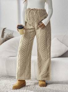 SHEIN Pregnant Women's Casual Solid Color Fleece Drawstring Waist Pants, Winter