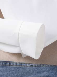 SHEIN Áo cánh dài tay cài nút phía trước màu trơn cho bé gái tuổi mới lớn, mặc hàng ngày - trắng - Xem 8